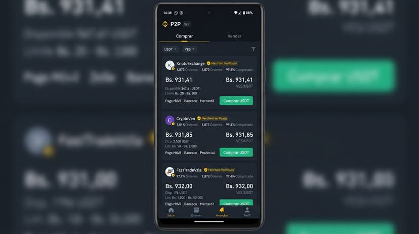 USDT/VES: Prima del 14,99% frente al BCV y spread bancario de 3,82%