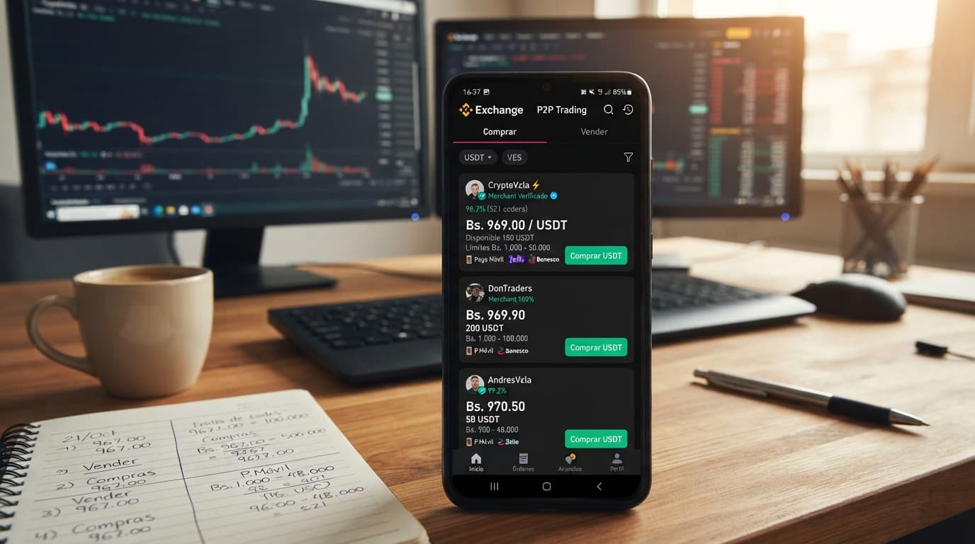 USDT/VES: spread de 2,32% agregado y libro plano con prima de 13,72%