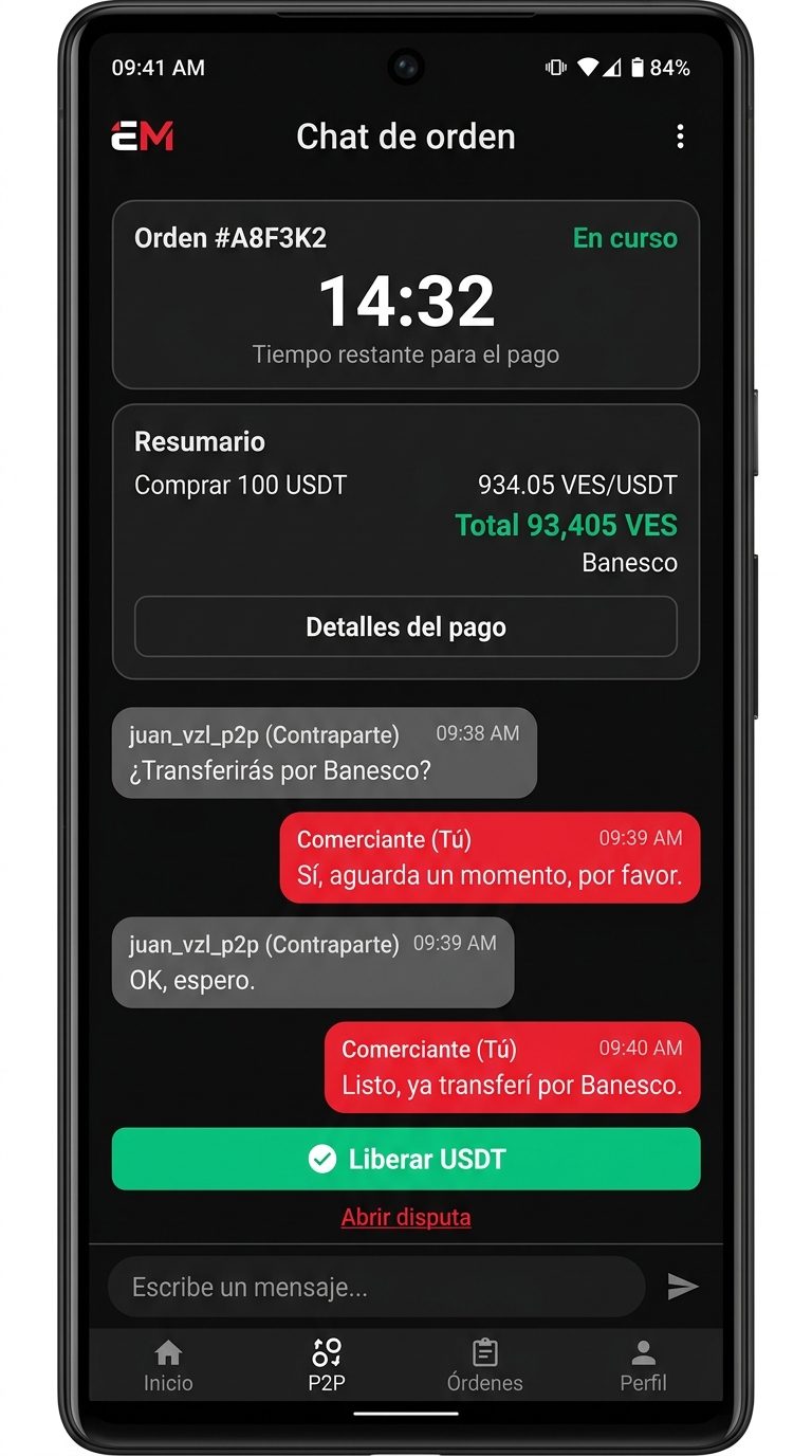 Interfaz móvil de comercio P2P (generic - order-chat)