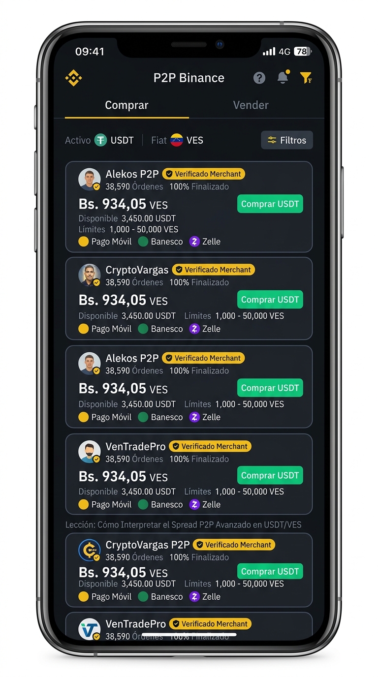 Interfaz móvil de comercio P2P (binance - ad-list)