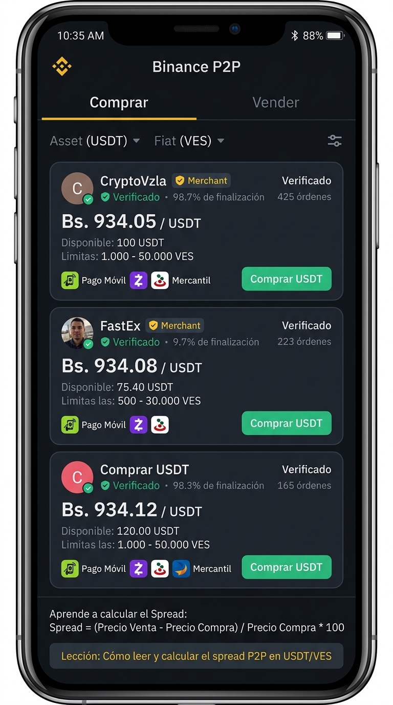 Interfaz móvil de comercio P2P (binance - ad-list)