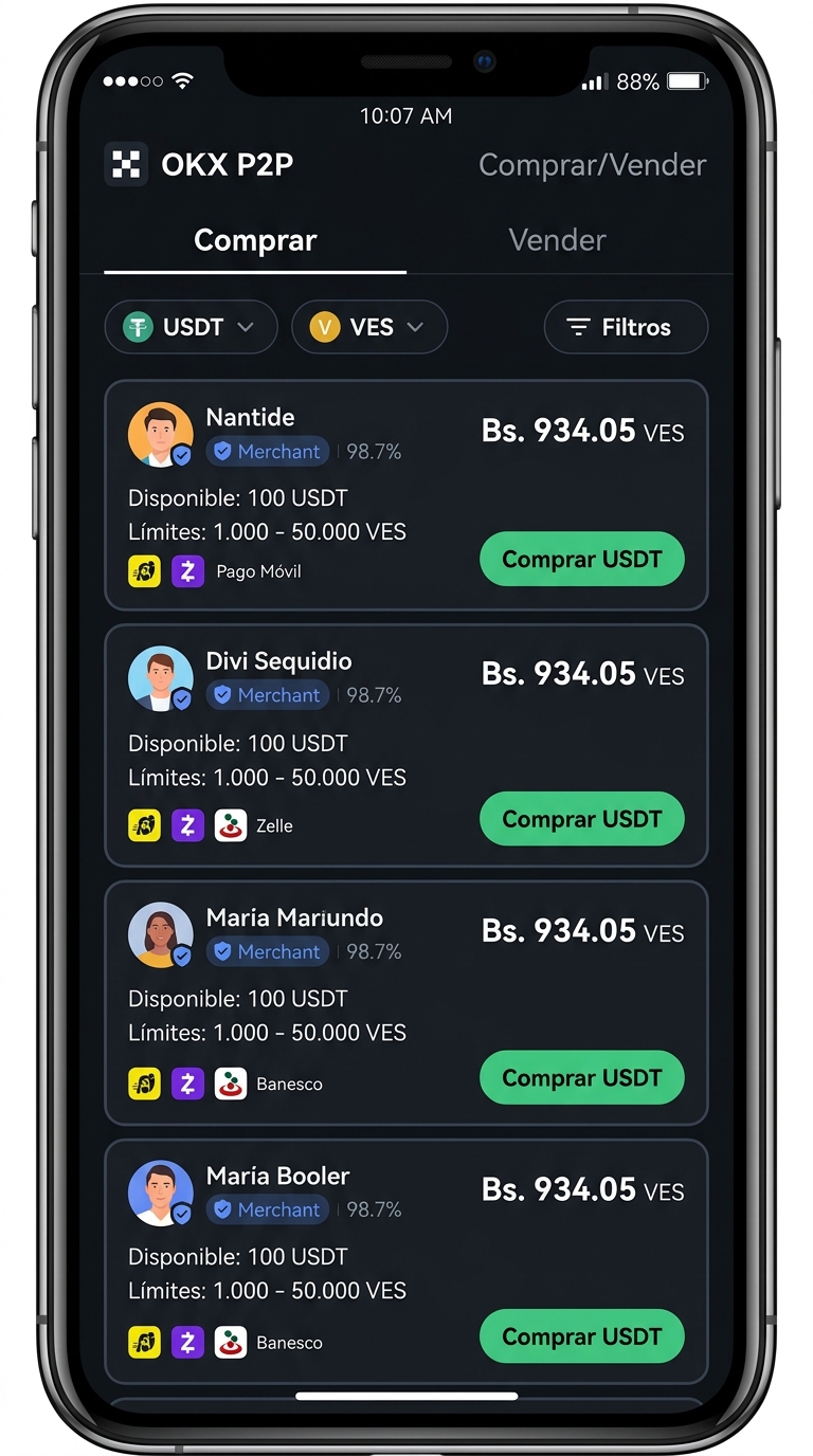 Interfaz móvil de comercio P2P (okx - ad-list)