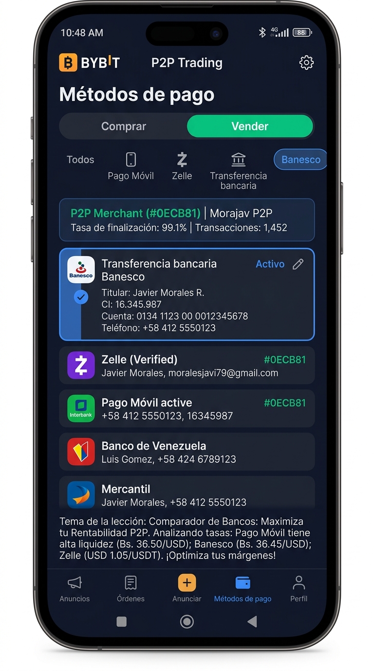 Interfaz móvil de comercio P2P (bybit - payment-methods)