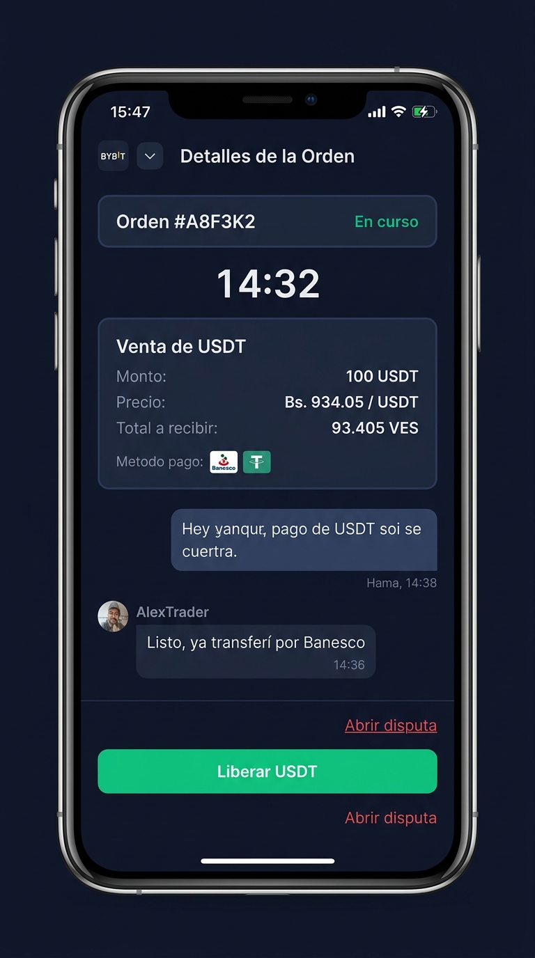Interfaz móvil de comercio P2P (bybit - order-chat)