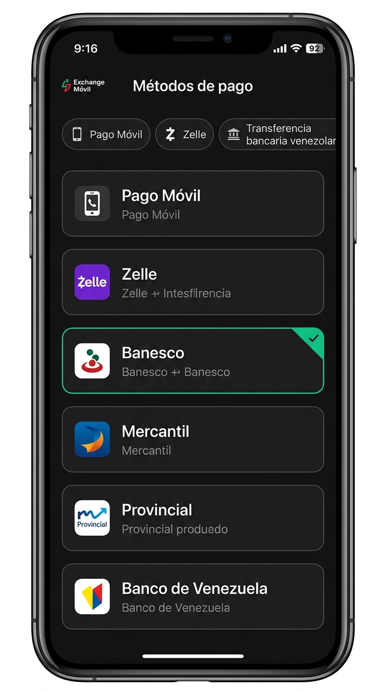 Interfaz móvil de comercio P2P (generic - payment-methods)