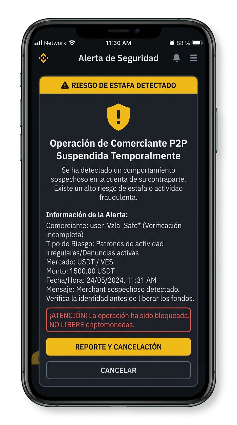 Interfaz móvil de comercio P2P (binance - risk-warning)