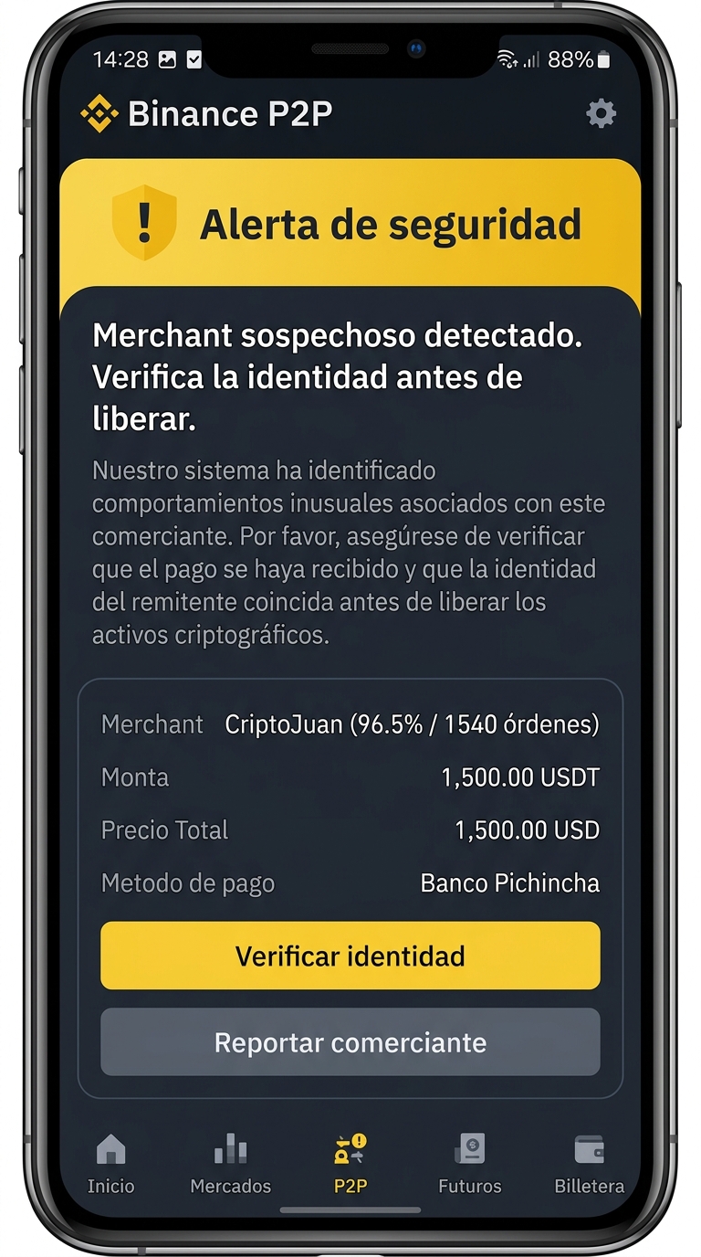 Interfaz móvil de comercio P2P (binance - risk-warning)