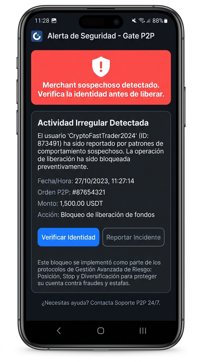 Interfaz móvil de comercio P2P (gate - risk-warning)