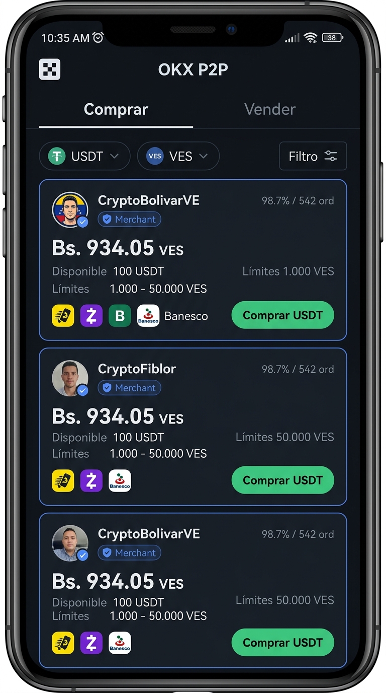 Interfaz móvil de comercio P2P (okx - ad-list)