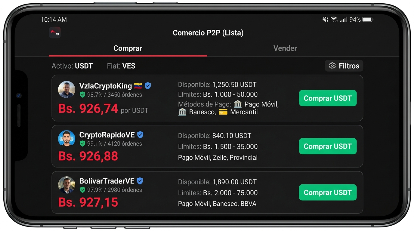 Binance P2P concentra liquidez de USDT en Venezuela con prima del 19.7%