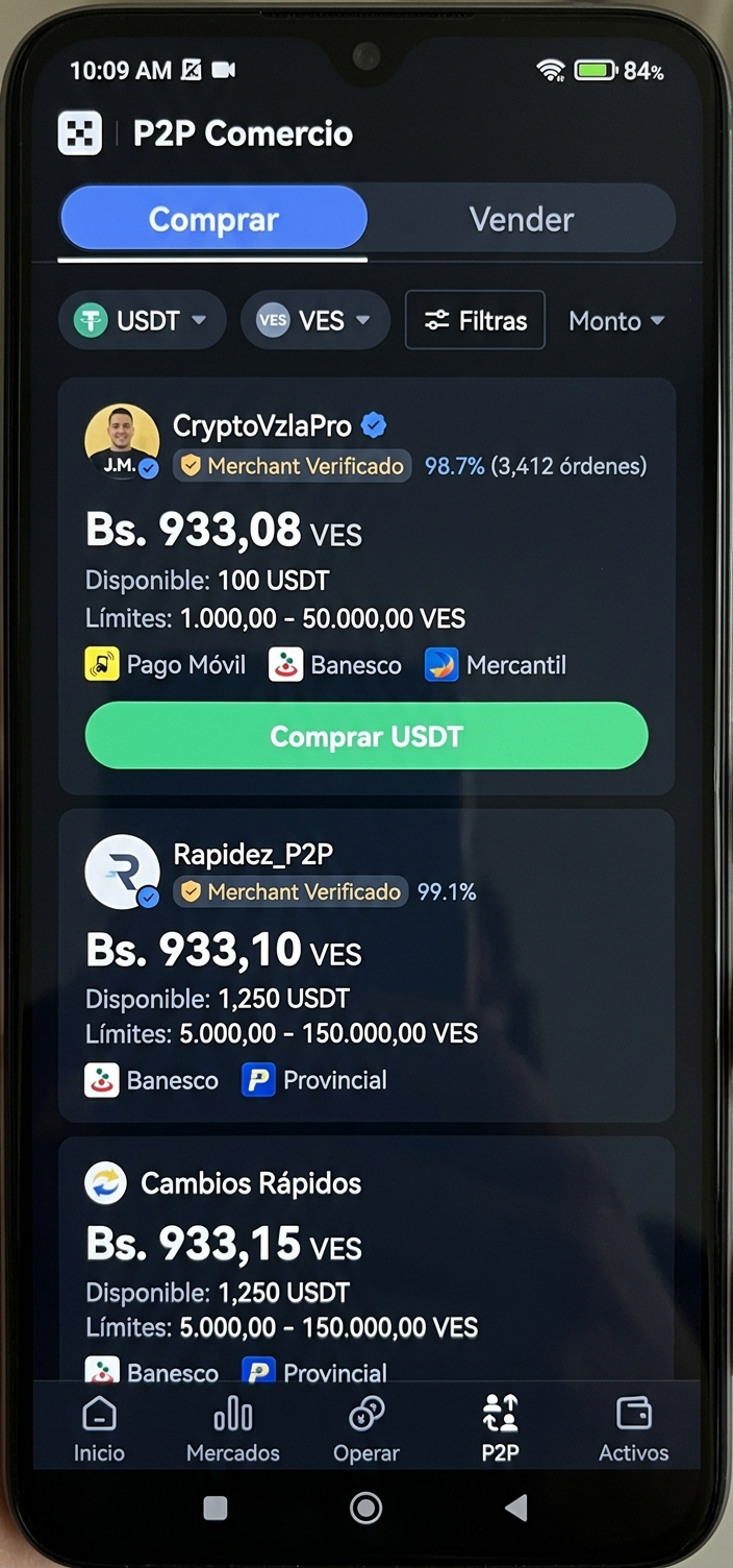 Brecha del 19,44% en USDT/VES: dispersión de spreads por banco en P2P