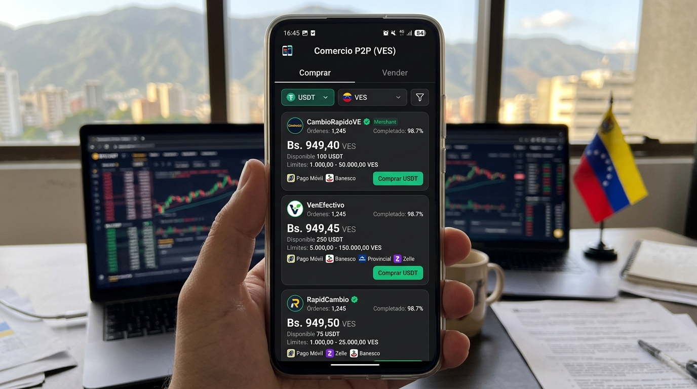 USDT en Binance P2P: spread amplio y prima de 23% frente al BCV