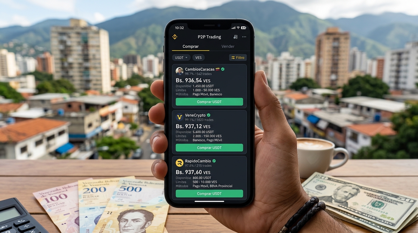 USDT P2P en Venezuela: prima de 18,45% sobre el BCV y 243 ofertas activas