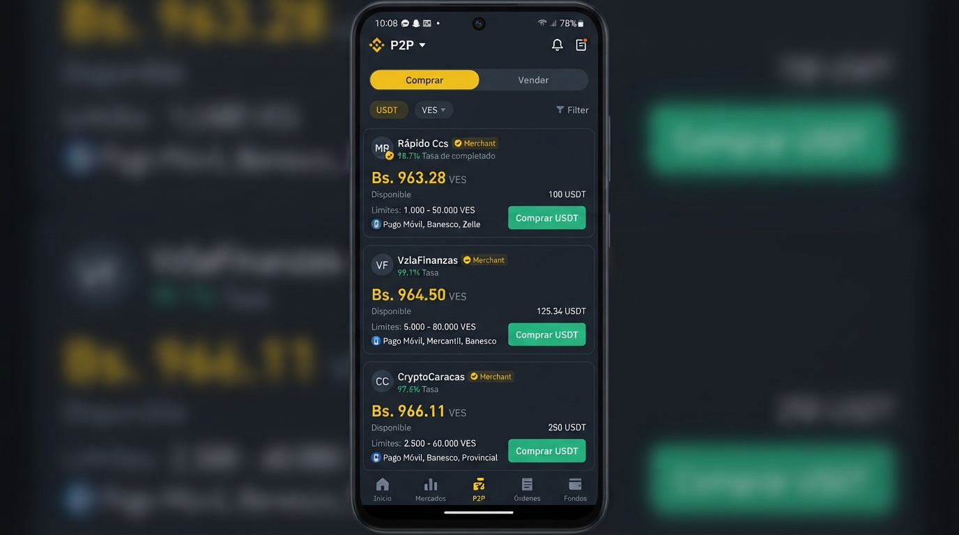 USDT/VES: prima de 18,8% sobre el BCV y spread de 4% marcan la jornada P2P